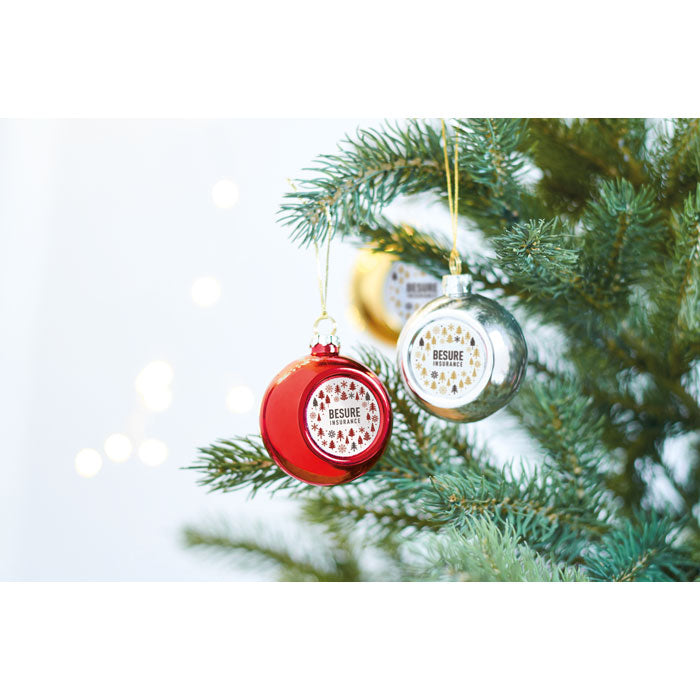 Sublimatie Kerstbal Happy Ball met een bedrukking als voorbeeld