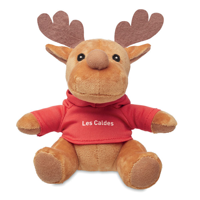 Rendier met hoodie Rudolph met een bedrukking als voorbeeld