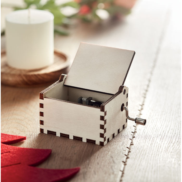 Houten kerst muziekdoos Boxmas, sfeerfoto