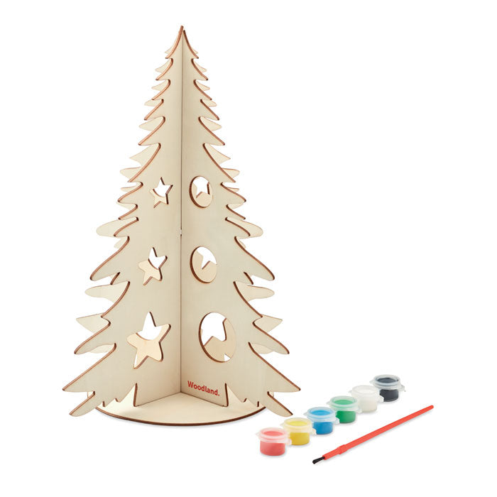DIY houten kerstboom Tree And Paint met een bedrukking als voorbeeld