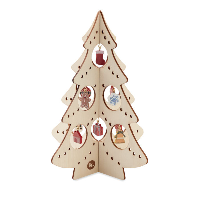 Houten kerstboom decoratie Silueta met een bedrukking als voorbeeld