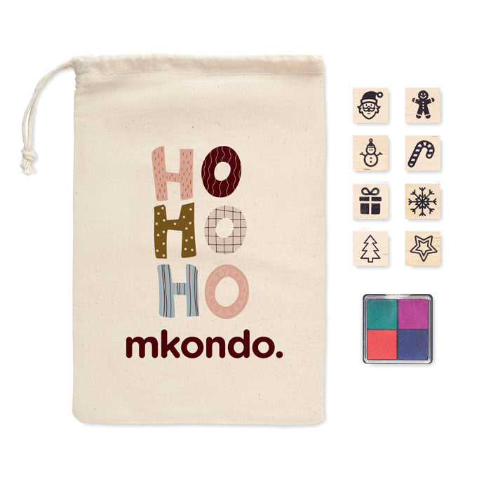 8 houten kerststempelset Stampie met een bedrukking als voorbeeld