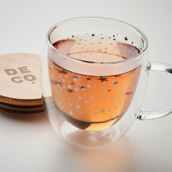 Dubbelwandige borosilicaat mok Sion met een bedrukking als voorbeeld
