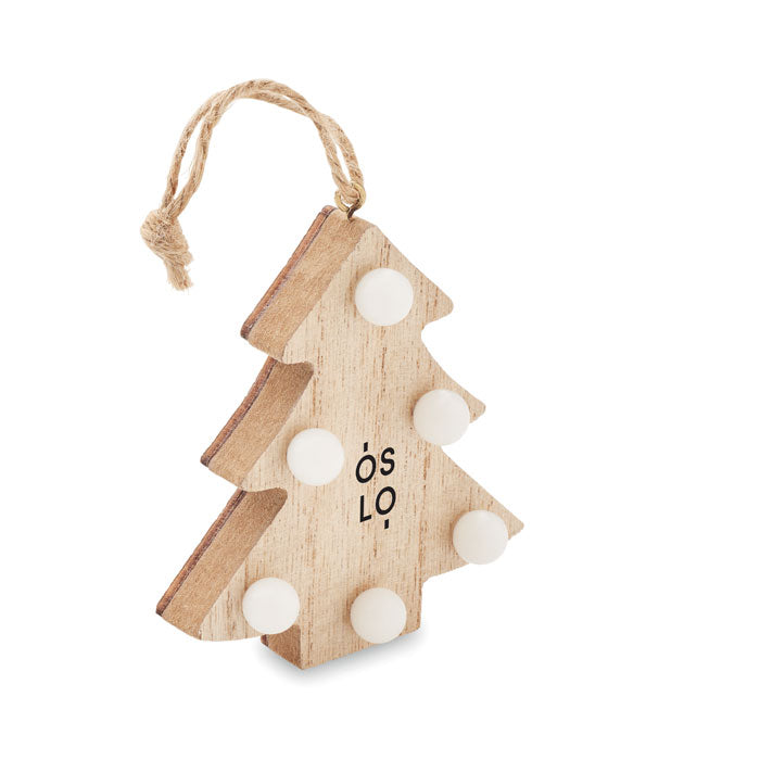 Houten boom met lichtjes Lulie met een bedrukking als voorbeeld