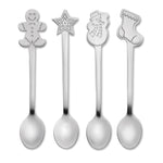 Set van 4 kerst theelepeltjes Chip Set in mat zilver