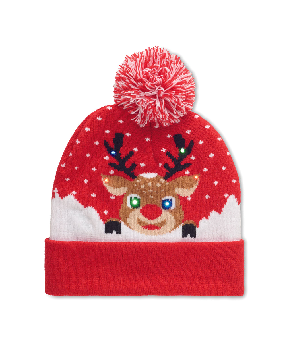 Gebreide kerstmuts LED Shimas Light in rood