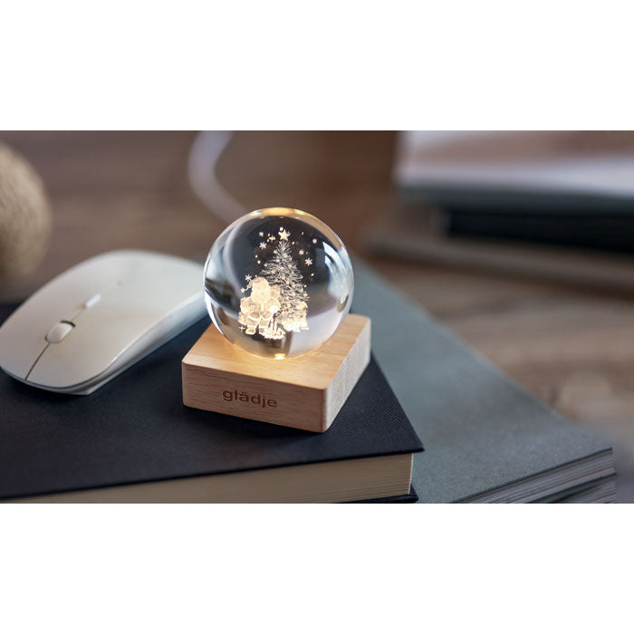 Kerst LED glas bol Santa Light met een bedrukking als voorbeeld