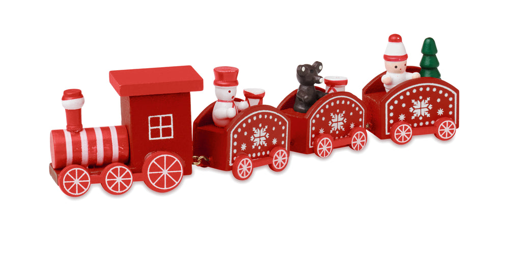 Houten decoratie kersttrein Juna in rood