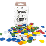 Bedrukt doosje met gekleurde ronde confetti van zaadpapier