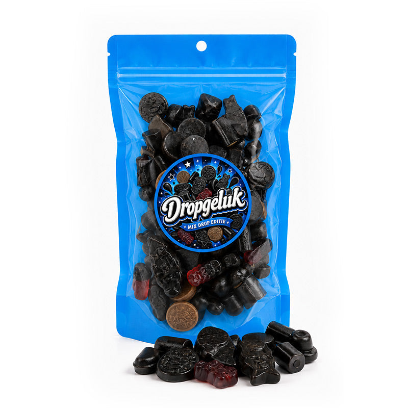 Snoep in neon stazak "Dropgeluk", dropmix (225 of 450 gram)