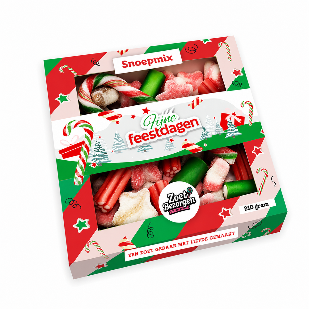 Snoeppakket "Fijne feestdagen" met mix snoep met mini-zuurstok (210 gram)