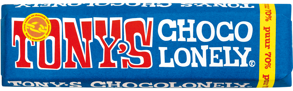 Tony's Chocolonely reepje puur, voorkant van de verpakking