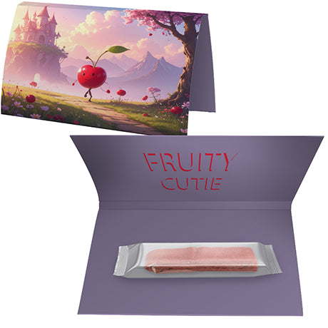Fruitstrip kers in een bedrukte gevouwen kaart