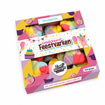Snoeppakket "Gefeliciteerd Feestvarken" met biggetjessnoep (210 gram)