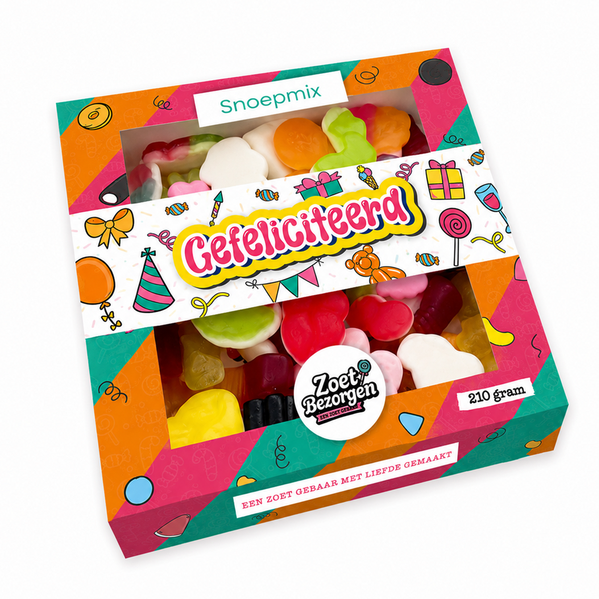 Snoeppakket "Gefeliciteerd" met mix snoep (210 gram)