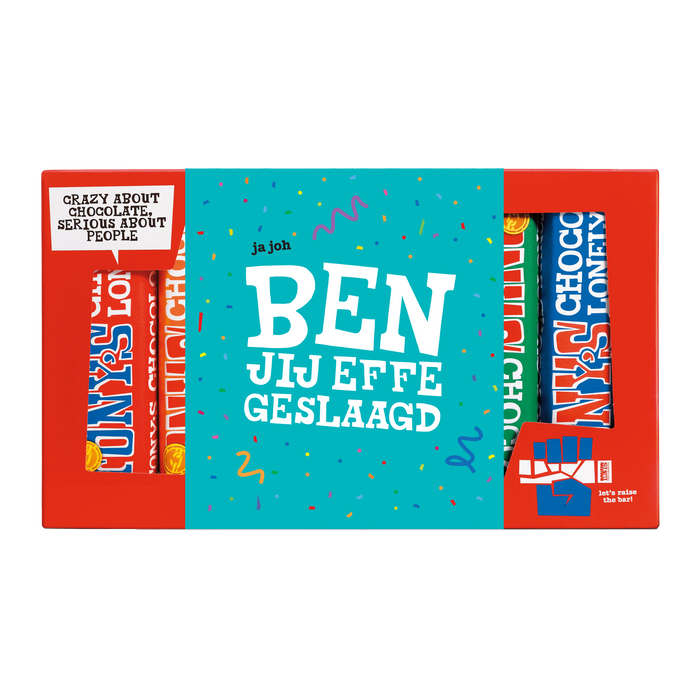 Tony's Chocolonely proeverijtje Geslaagd, 6 kleine reepjes