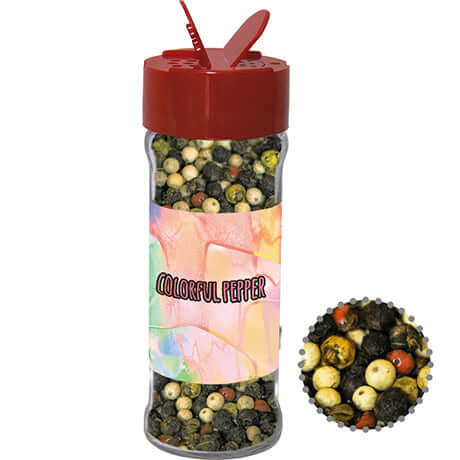 Glazen strooipotje met gekleurde peperkorrels (45 gram)