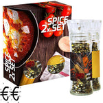 verschiedene Gewürzmischungen biologische und nicht biologische (Kategorie 2), 70-160g, 2er Set Glas mit Kunststoffmahlwerk in Faltschachtel bedrukken – promotionele snack