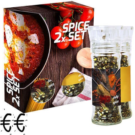 Kruidenmolens Set (70–160g) met 2 Glazen Potjes Bedrukken