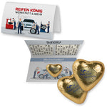 Gouden chocoladehart (9 gram) in gevouwen kaart A6