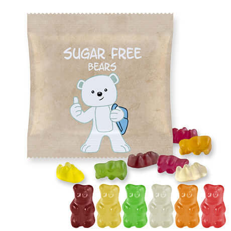 Suikervrije gummibeertjes (30 gram) in bedrukt zakje