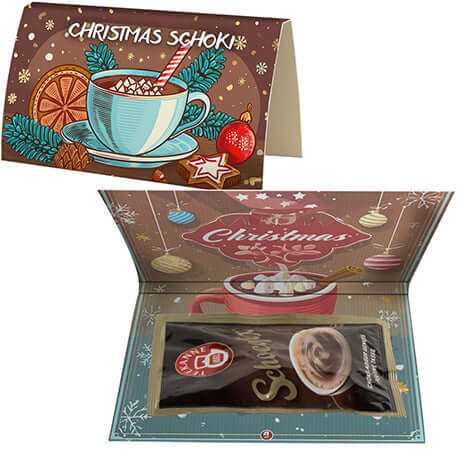 Warme chocolademelk (25 gram) in gevouwen kaart A5