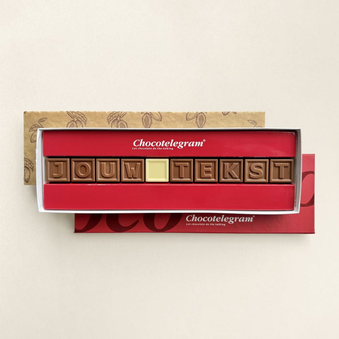Chocoladetelegram met eigen tekst, 10 tot 60 blokjes