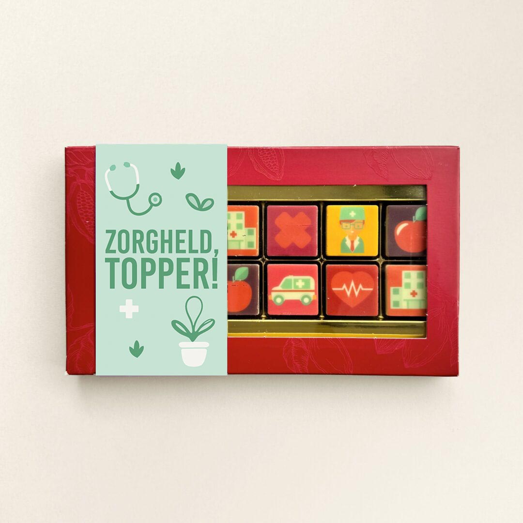 Chocoladeblokjes voor de Dag van de Zorg, uitvoering 12 blokjes, zonder logo