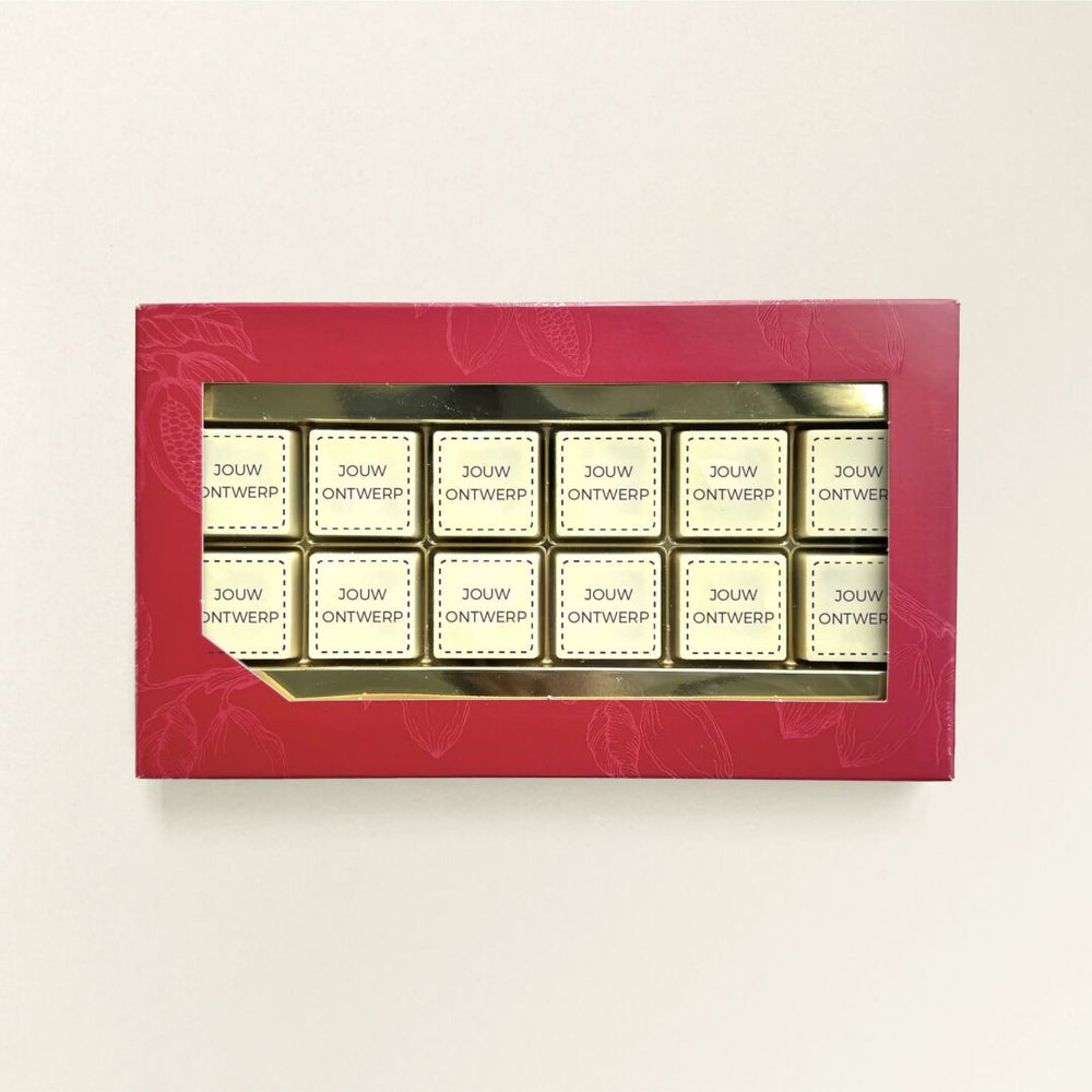 Chocoladeblokjes met logo, uitvoering 12 blokjes
