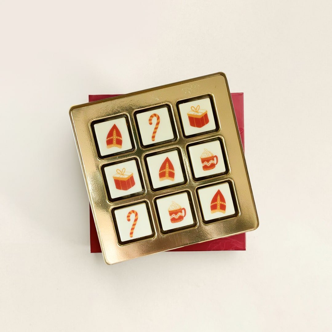 Chocoladeblokjes in geschenkdoos, uitvoering Sinterklaas, zonder logo, ander aanzicht