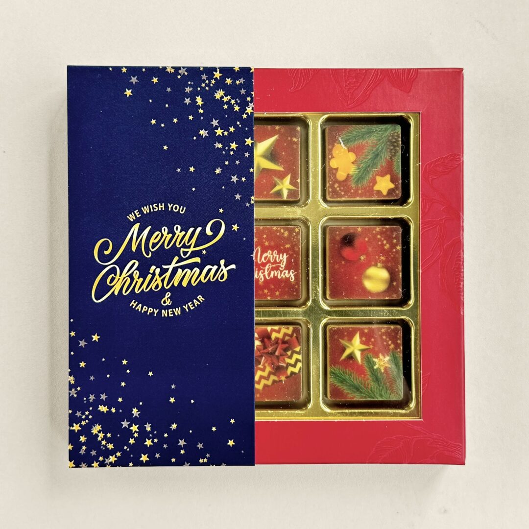 Chocoladeblokjes in geschenkdoos, uitvoering Kerst, zonder logo
