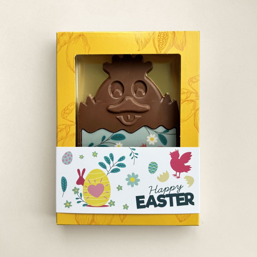Chocolade paaskuiken, uitvoering blauw