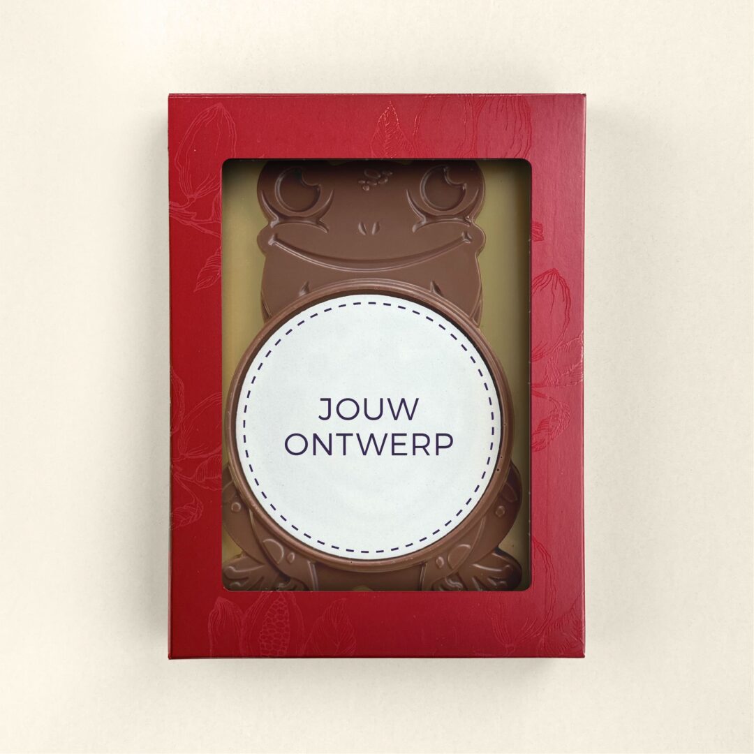 Chocoladefiguur met eigen ontwerp, uitvoering kikker