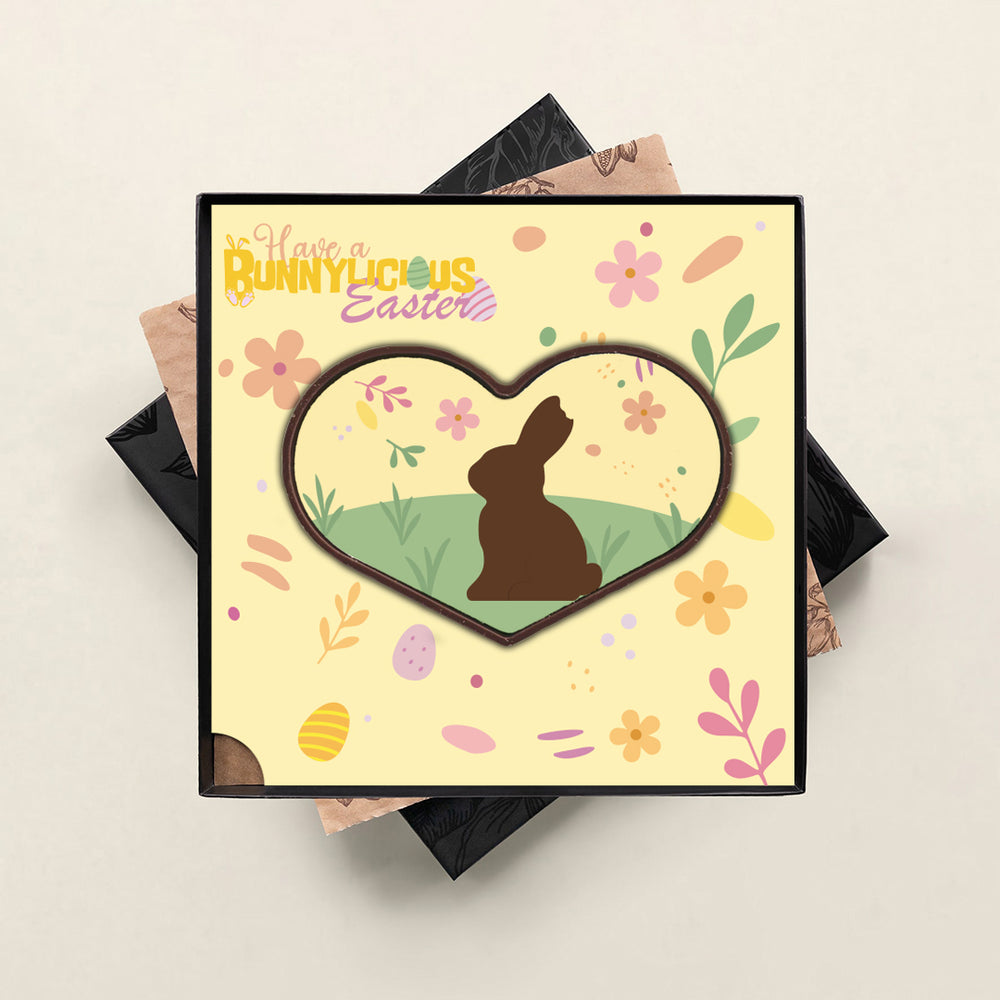 Chocolade hart in geschenkdoos, uitvoering Bunnylicious Easter, paasprint