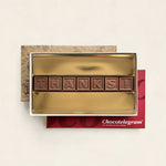 Chocoladetelegram met tekst, uitvoering thanks! (7 blokjes)