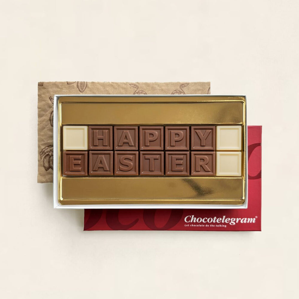 Chocoladetelegram voor Pasen, uitvoering Happy Easter (14 blokjes)