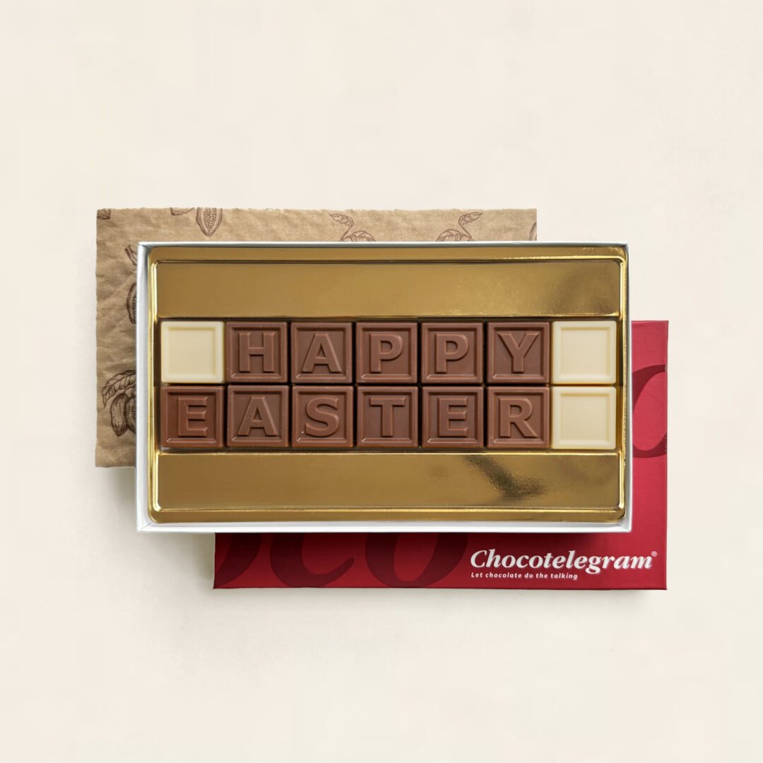 Chocoladetelegram voor Pasen, uitvoering Happy Easter (14 blokjes)