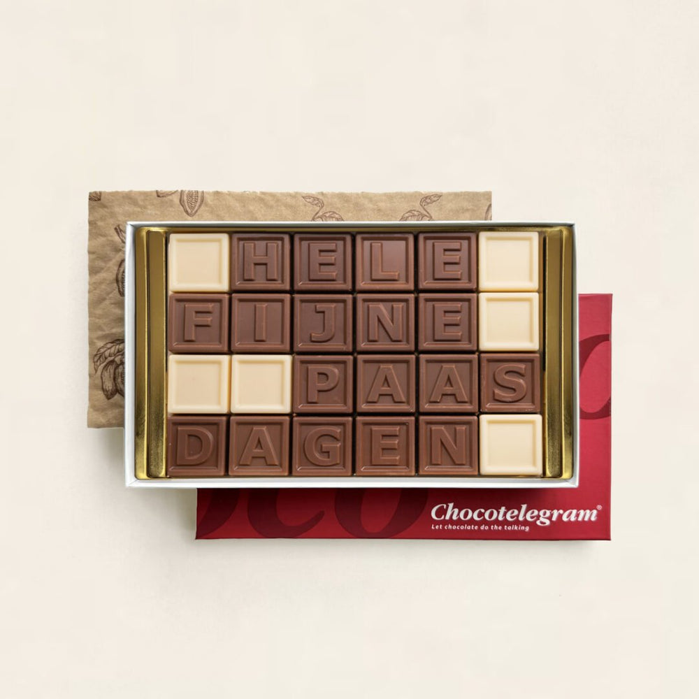 Chocoladetelegram voor Pasen, uitvoering hele fijne paasdagen (24 blokjes)