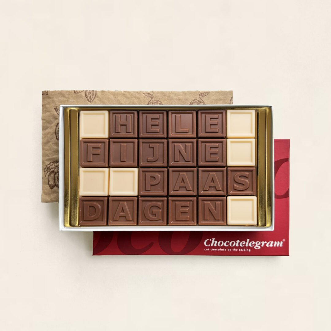 Chocoladetelegram voor Pasen, uitvoering hele fijne paasdagen (24 blokjes)