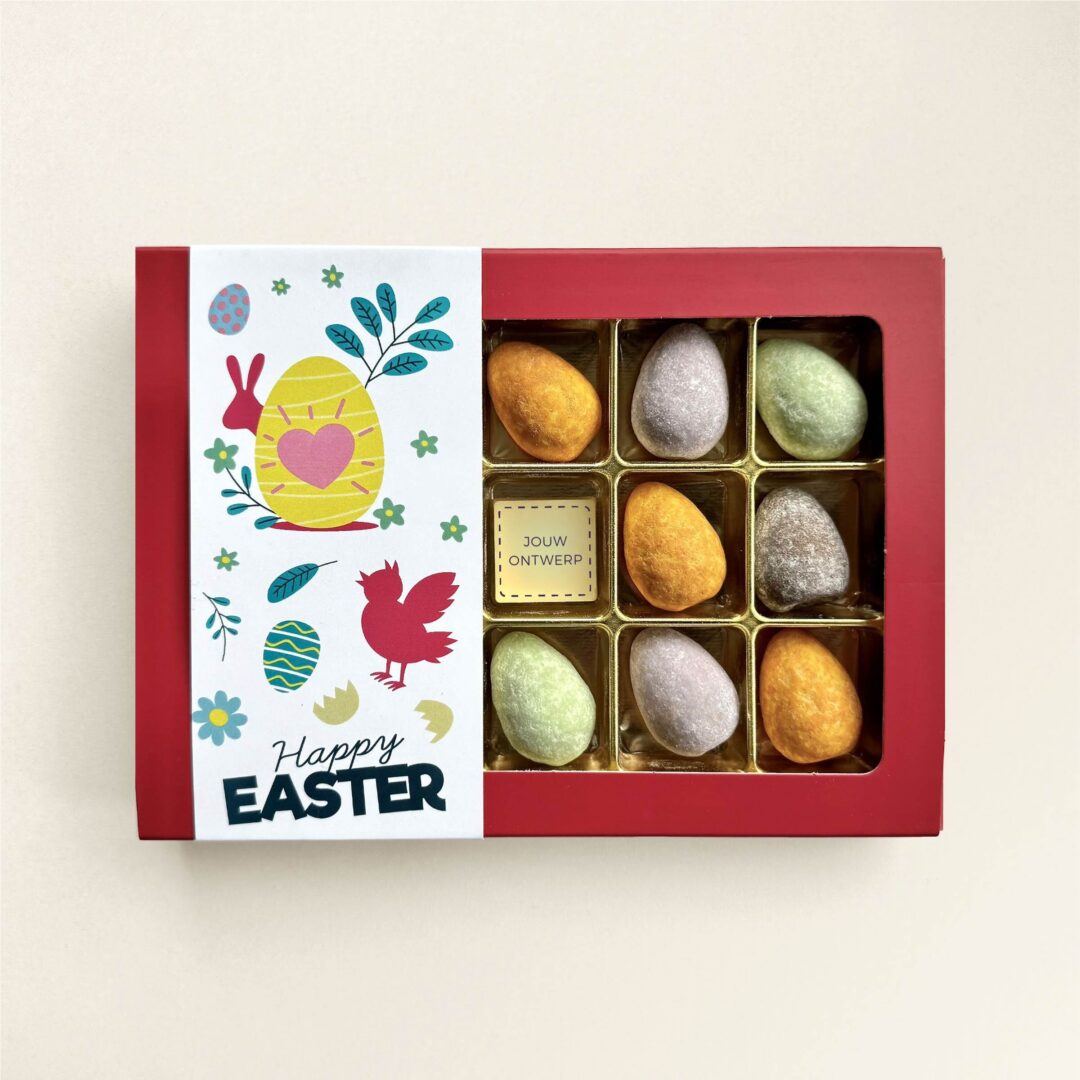 Chocolade paaseitjes in geschenkdoos, uitvoering gevuld, met logo