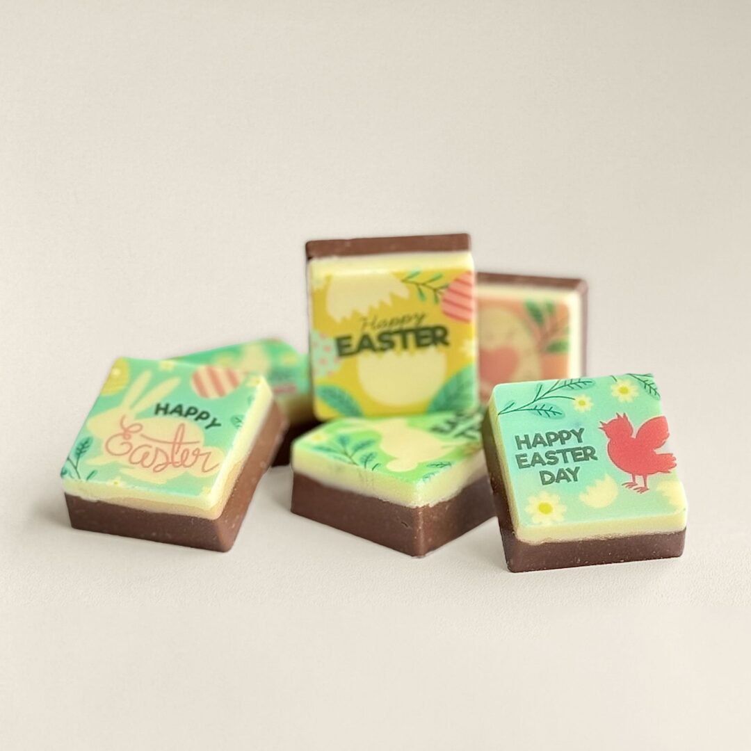 Chocoladeblokje met logo, uitvoering Pasen, 11 gram