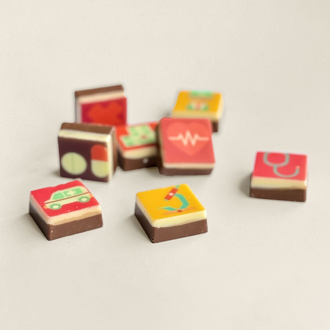 Chocoladeblokje met logo, uitvoering Dag van de Zorg, 11 gram