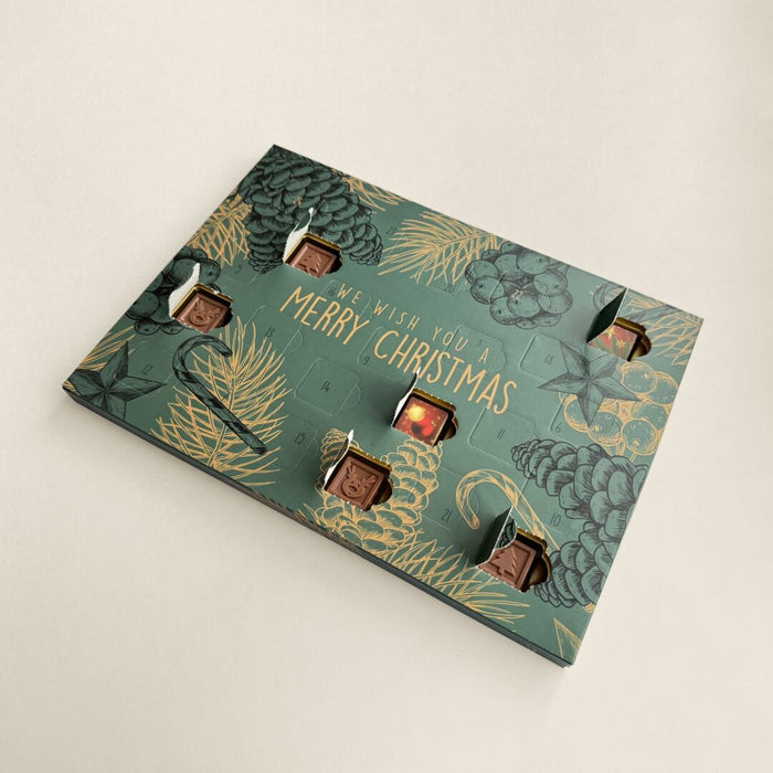 Adventskalender met 24 chocoladeblokjes, standaard of eigen ontwerp