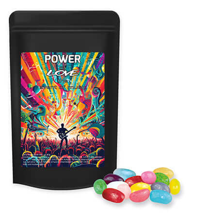 Jelly beans zure mix (100 gram) in zwarte stazak met etiket