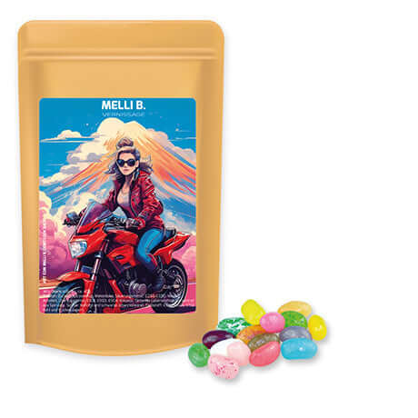Jelly beans zoete mix (100 gram) in bruine stazak met etiket