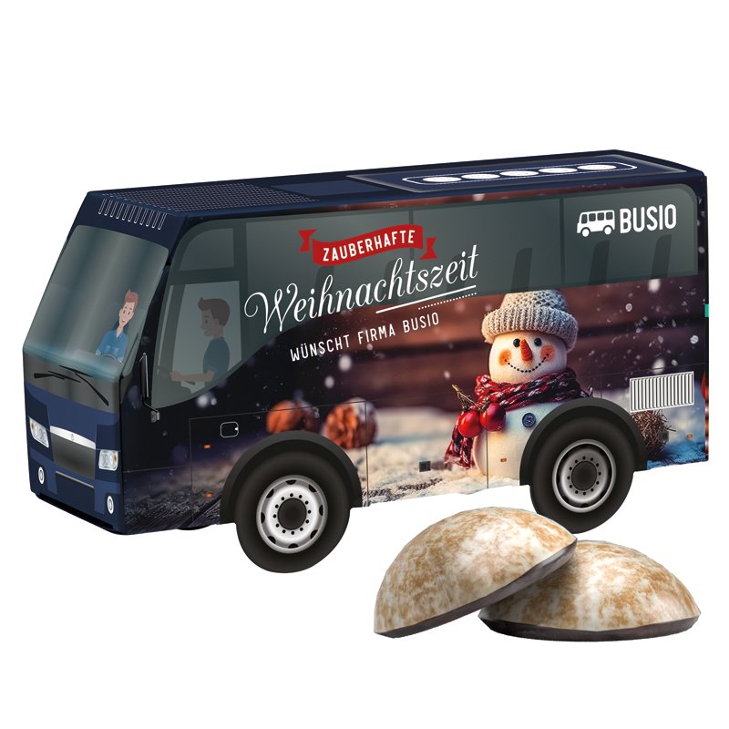 Kartonnen 3D-cadeaudoosje in de vorm van een wit busje, bedrukbaar met een eigen ontwerp