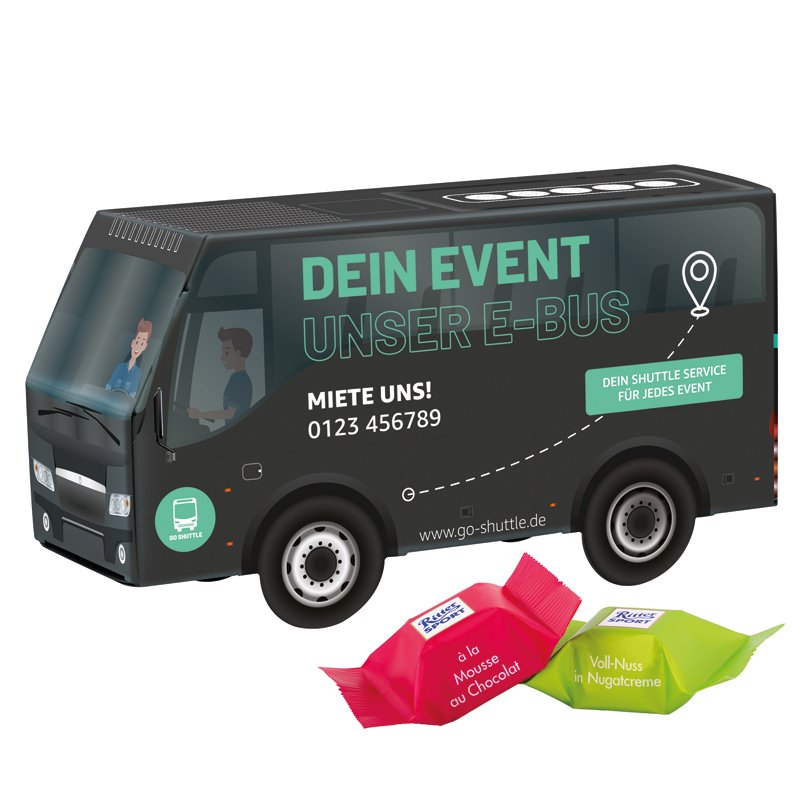 3D bus met Ritter SPORT-blokjes en eigen ontwerp