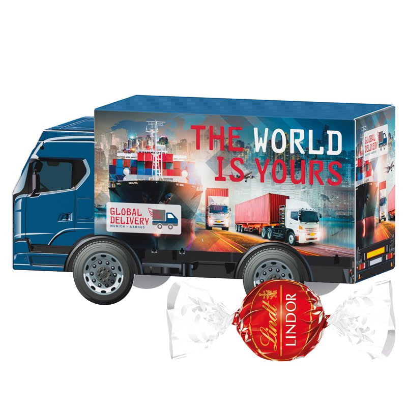 3D vrachtwagen met Lindt LINDOR-bollen en eigen ontwerp