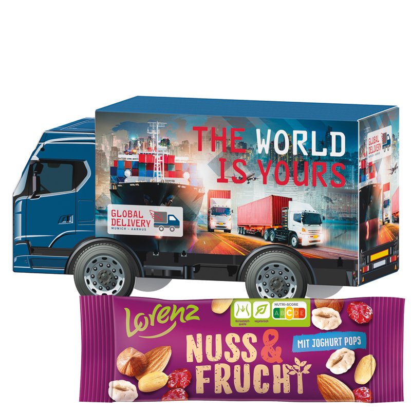 3D vrachtwagen met Lorenz noten en fruit en eigen ontwerp