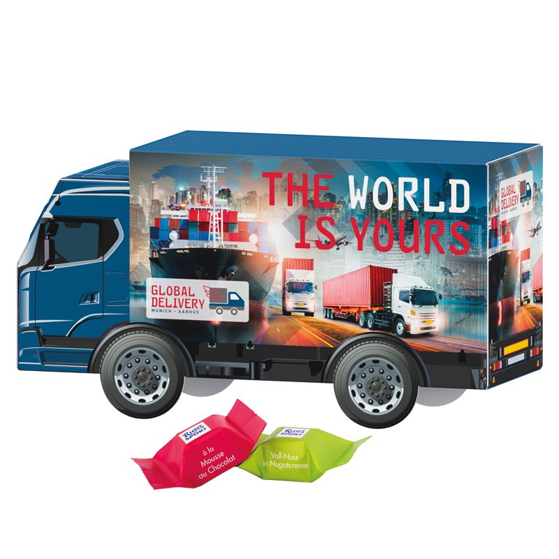 3D vrachtwagen met Ritter SPORT-blokjes en eigen ontwerp